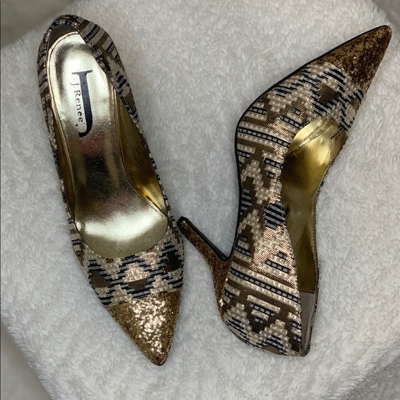 J.Renee Shoes - J. Renee Ryella Pumps (Black & Gold Glitter)